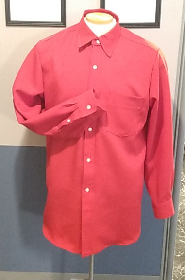 Frontside of red poplin long-sleeve dress shirt