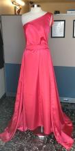 Red Satin Single Shoulder Prom Dress with Detachable Skirt Layer - Front