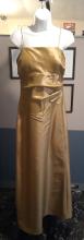 Gold formal dress with spaghetti straps (front)