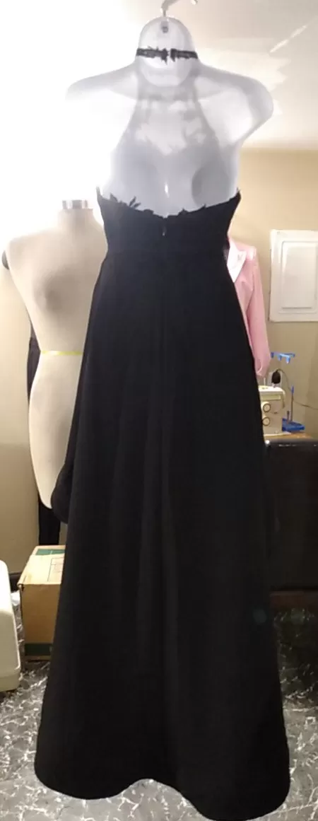 Black halter neck prom dress with high-low skirt (Rear)