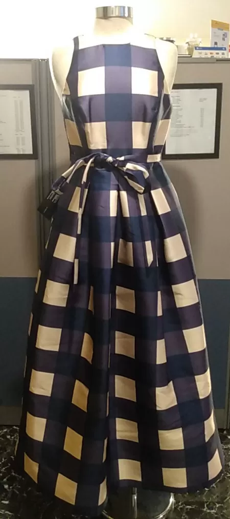 Blue and Blush Gingham Mother of the Bride Dress (Front)