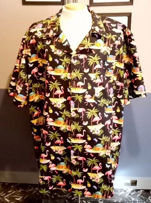 Flamingo Island Print Hawaiian Shirt (Front)