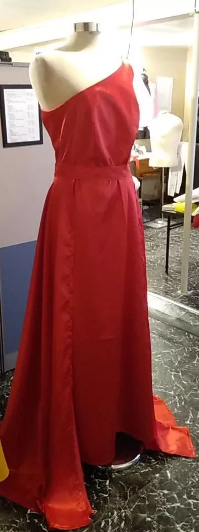 Red Satin Single Shoulder Prom Dress with Detachable Skirt Layer - Front Right