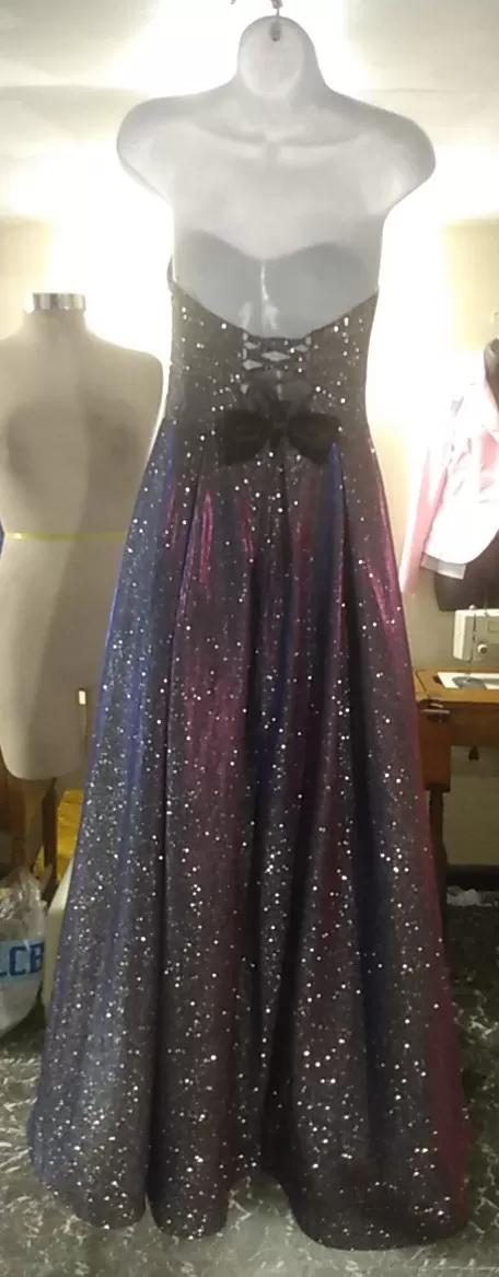 Sparkling Purple Strapless Sweetheart Prom Dress (Rear)