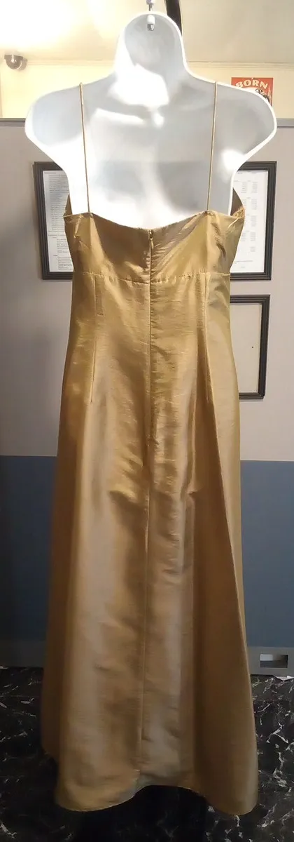 Gold formal dress with  spaghetti straps (rear)