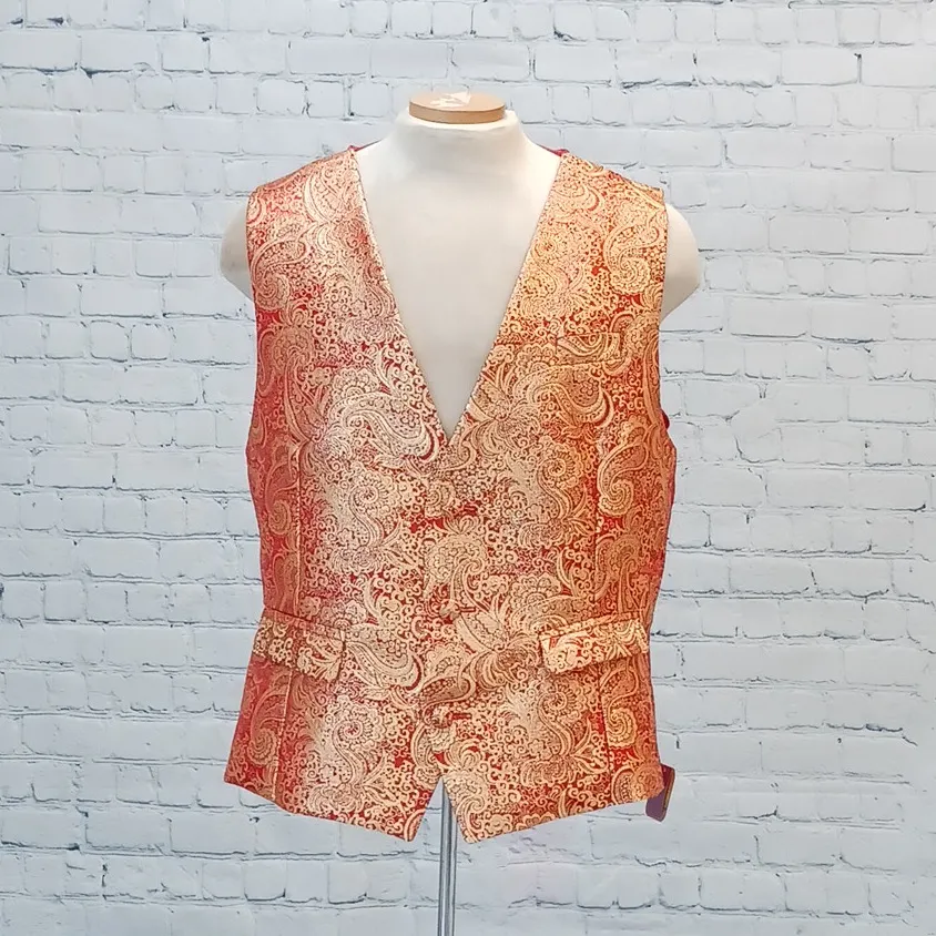 Metallic Gold Paisley design on Red Brocade Vest